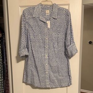 Blue and White Polka Dot Button-Up Shirt